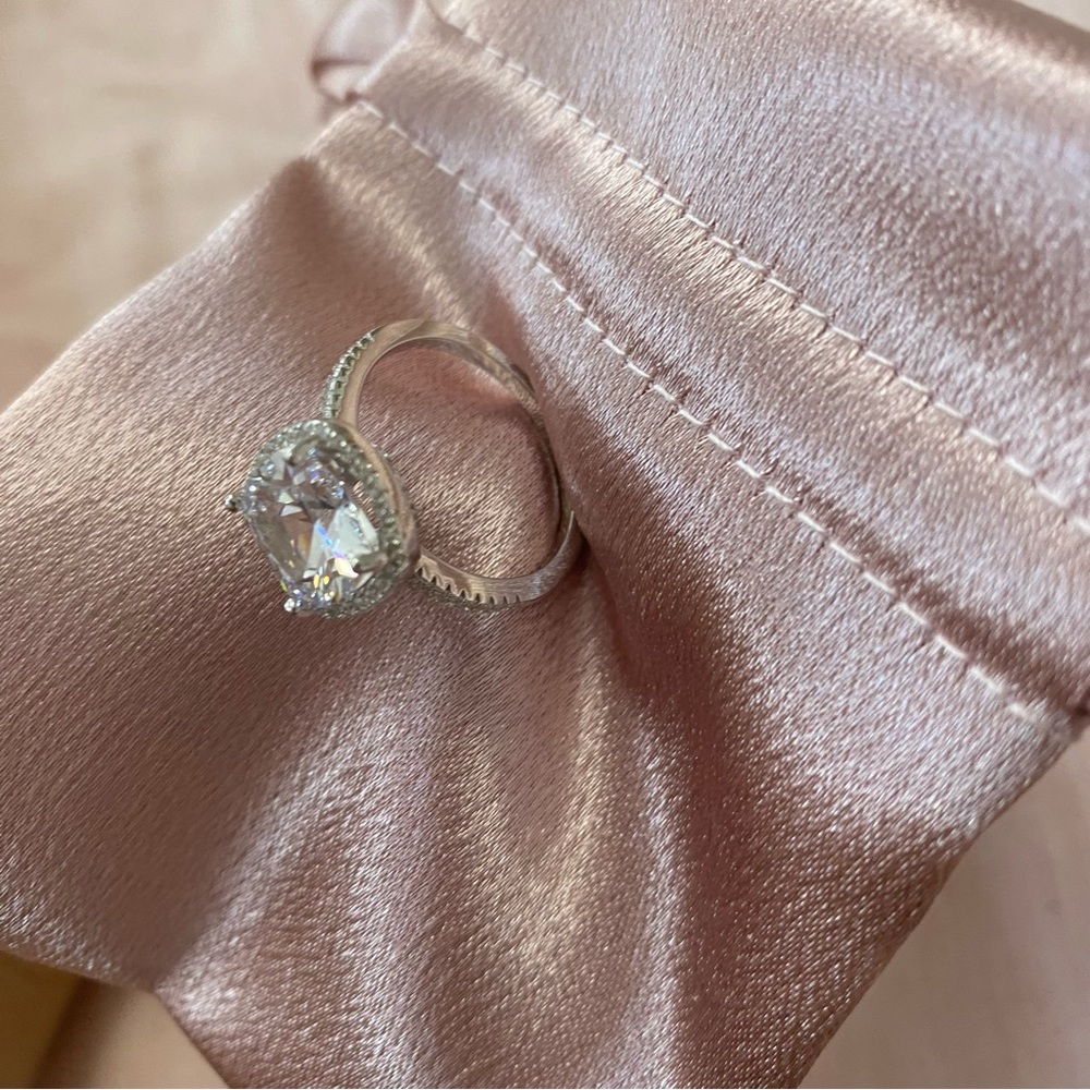 Classic Solitaire Halo Engagement Ring in Silver with Clear Stone - Picture 6 of 6